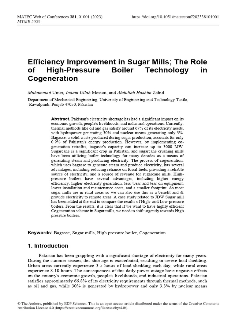 High-Pressure Boilers in Sugar Cogeneration | PDF | Cogeneration ...