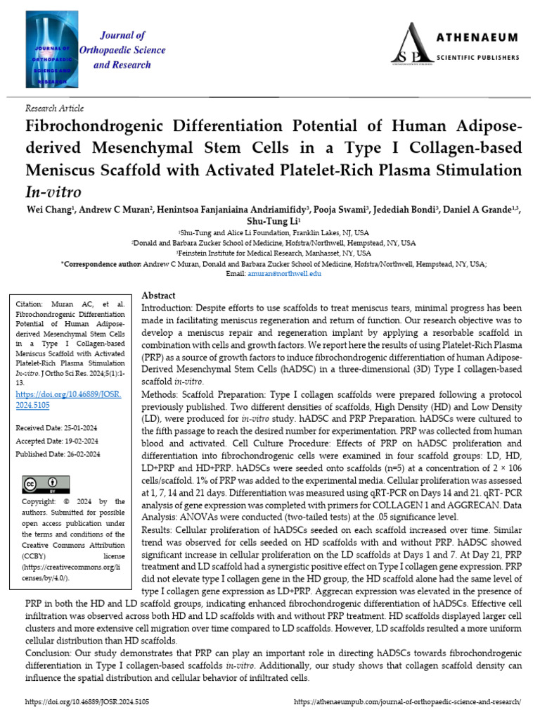 Fibrochondrogenic Differentiation Potential of Human Adipose Derived ...