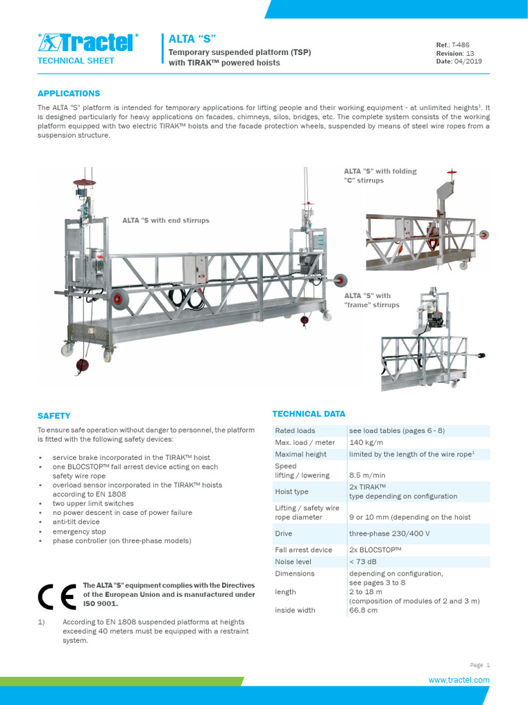 T-486 ALTA S Temporary Suspended Platform - 13EN | PDF | Electrical ...