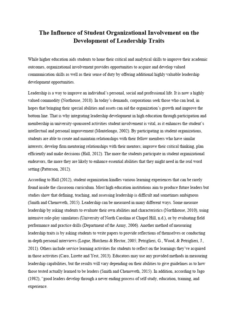 The Influence of Student Organizational Involvement On The Development ...