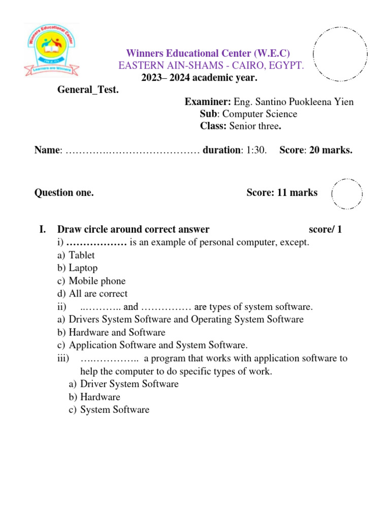 Computer Scinebce 2023 Exam Pdf Computer Hardware Information