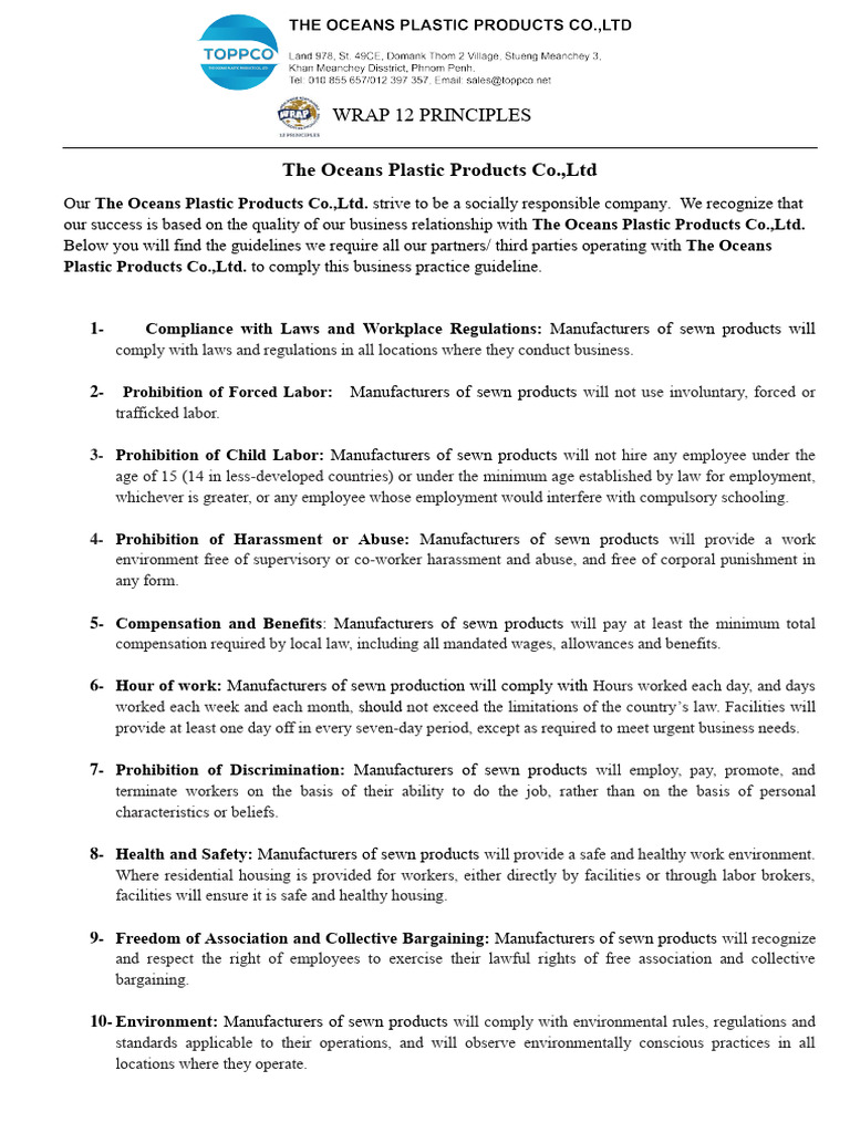 WRAP 12 Principles PDF Employment Customs