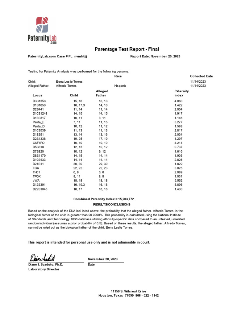 Positive Paternity Test Results Report | PDF | Biology | Genetics