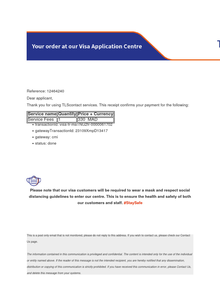 TLScontact Payment Confirmation Receipt | PDF