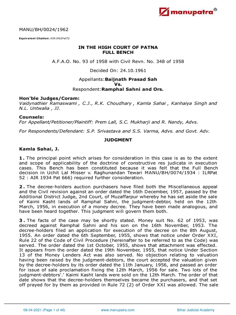 Constructive Res Judicata in Bihar Case | PDF | Lawsuit | Res Judicata