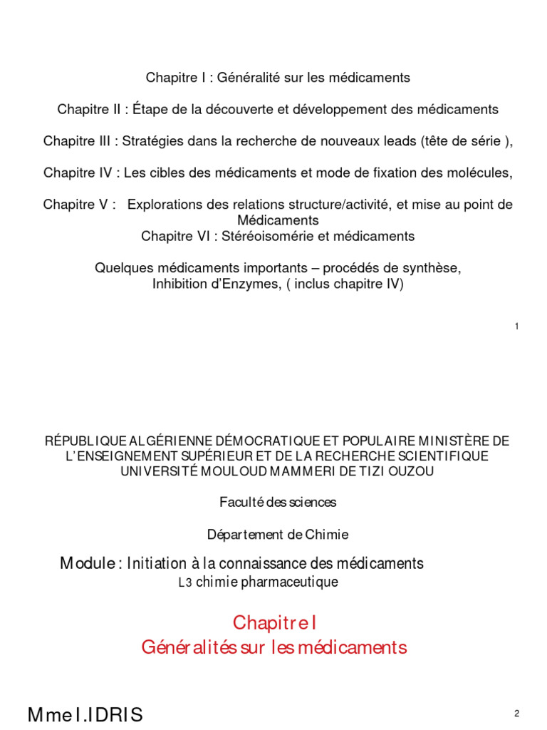 Diapo - Chapitre 1 - Généralité Sur Les Mdts | PDF | Médicaments ...