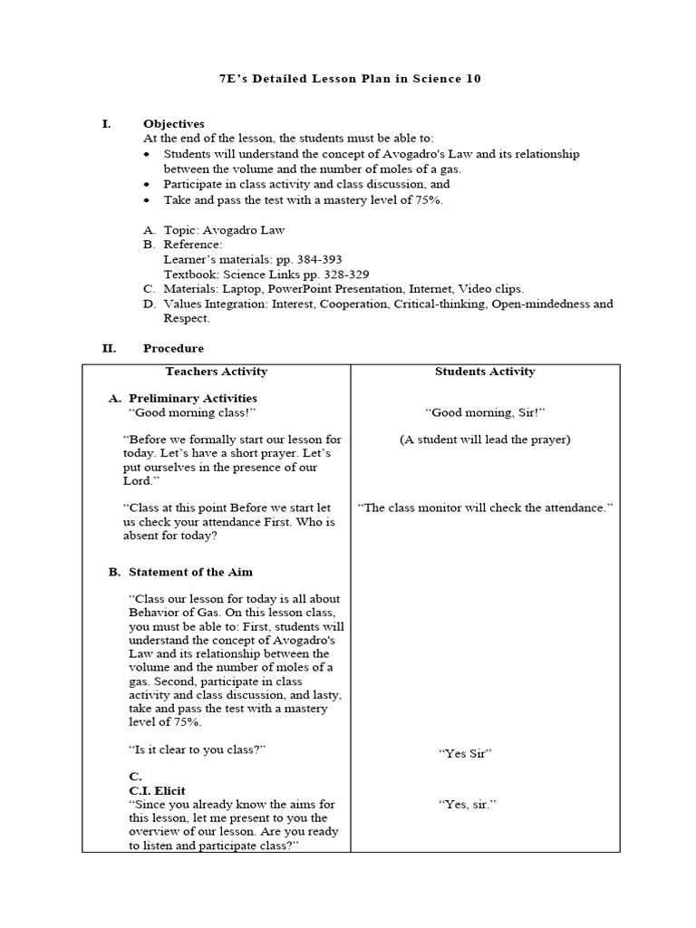 Avogadro's Law Lesson Plan | PDF | Gases | Mole (Unit)