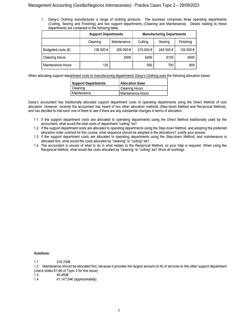 Management Accounting - Exercises | PDF | Economies
