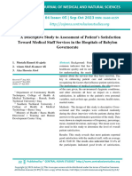 A Descriptive Study To Assessment of Patient's Satisfaction Toward Medical Staff Services in The Hospitals of Babylon Governorate