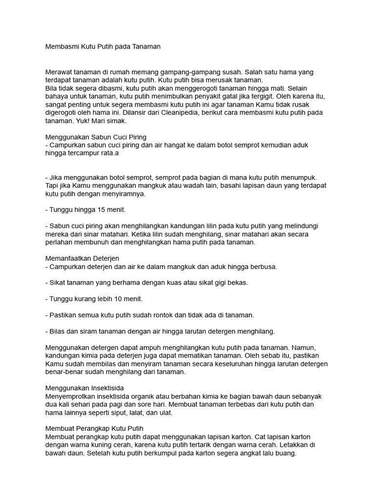 Cara Ampuh Basmi Kutu Putih Tanaman | PDF