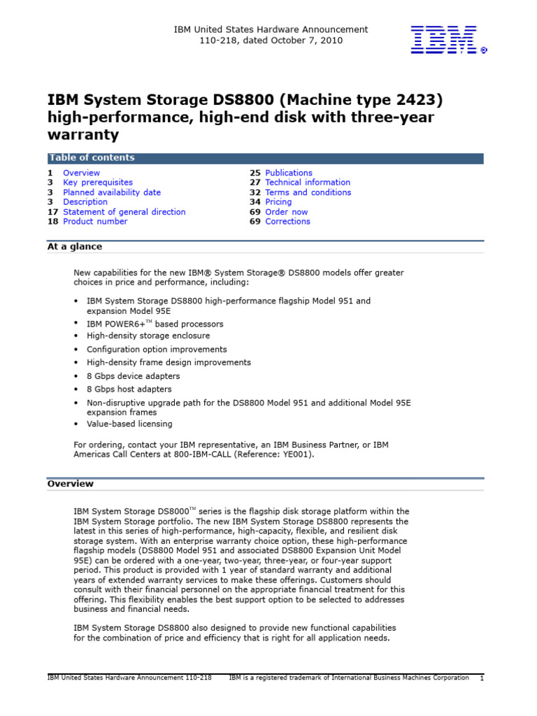 IBM System Storage DS8800 (Machine Type 2423) High-Performance, High ...