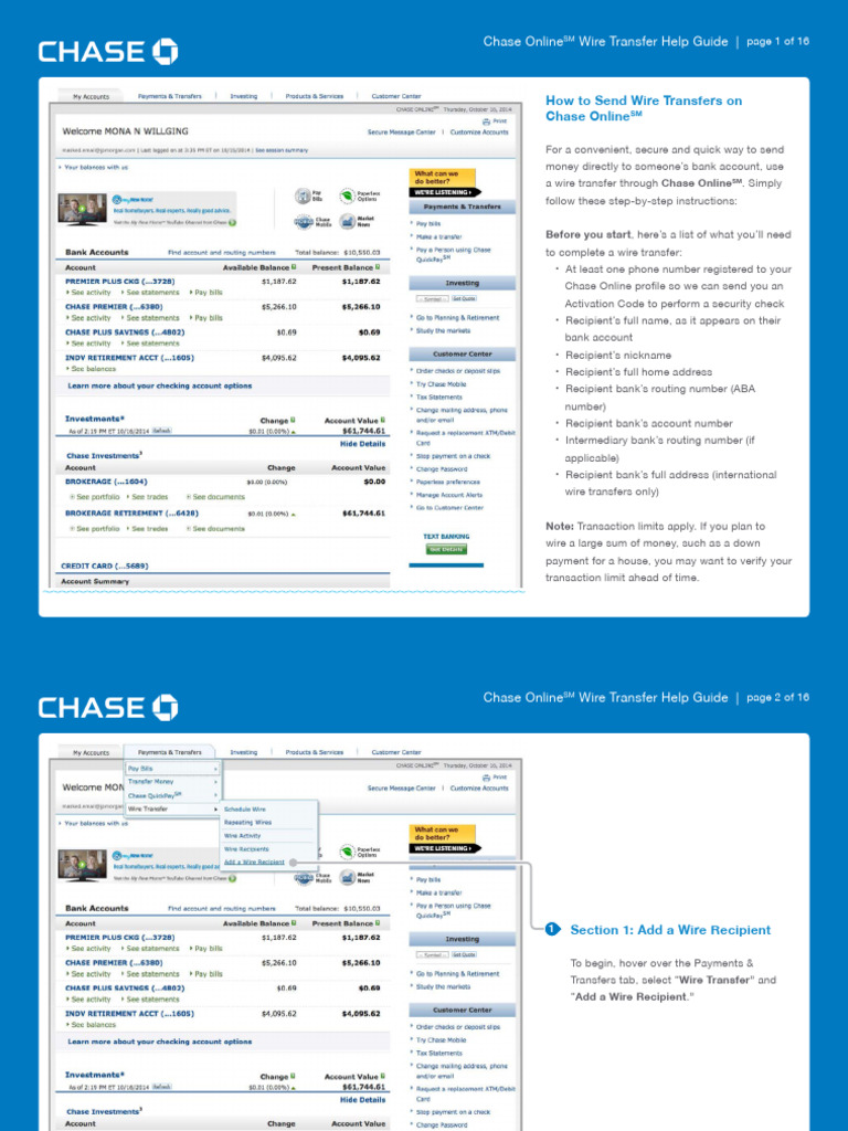How To Send Wire Instructions Chase