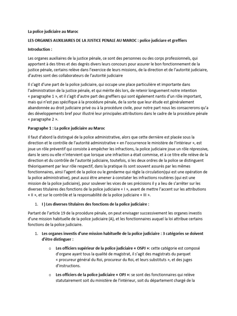 La police judiciaire au Maroc | PDF | Greffier | Magistrat