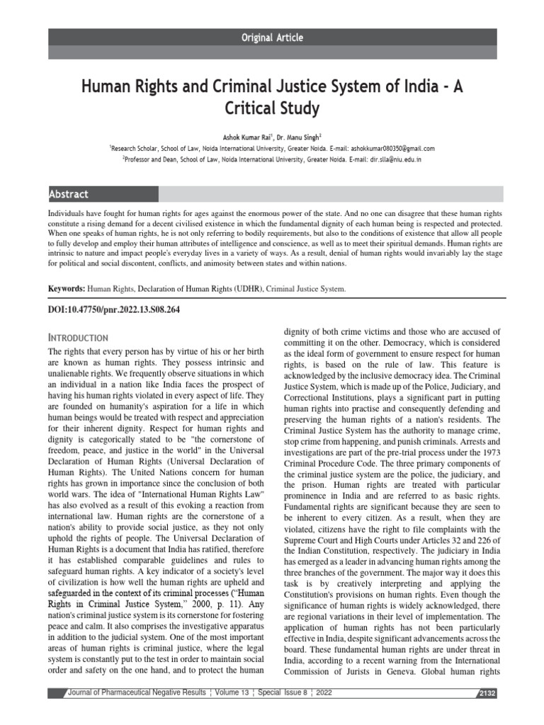 Human Rights and Criminal Justice System of India - A Critical Study ...