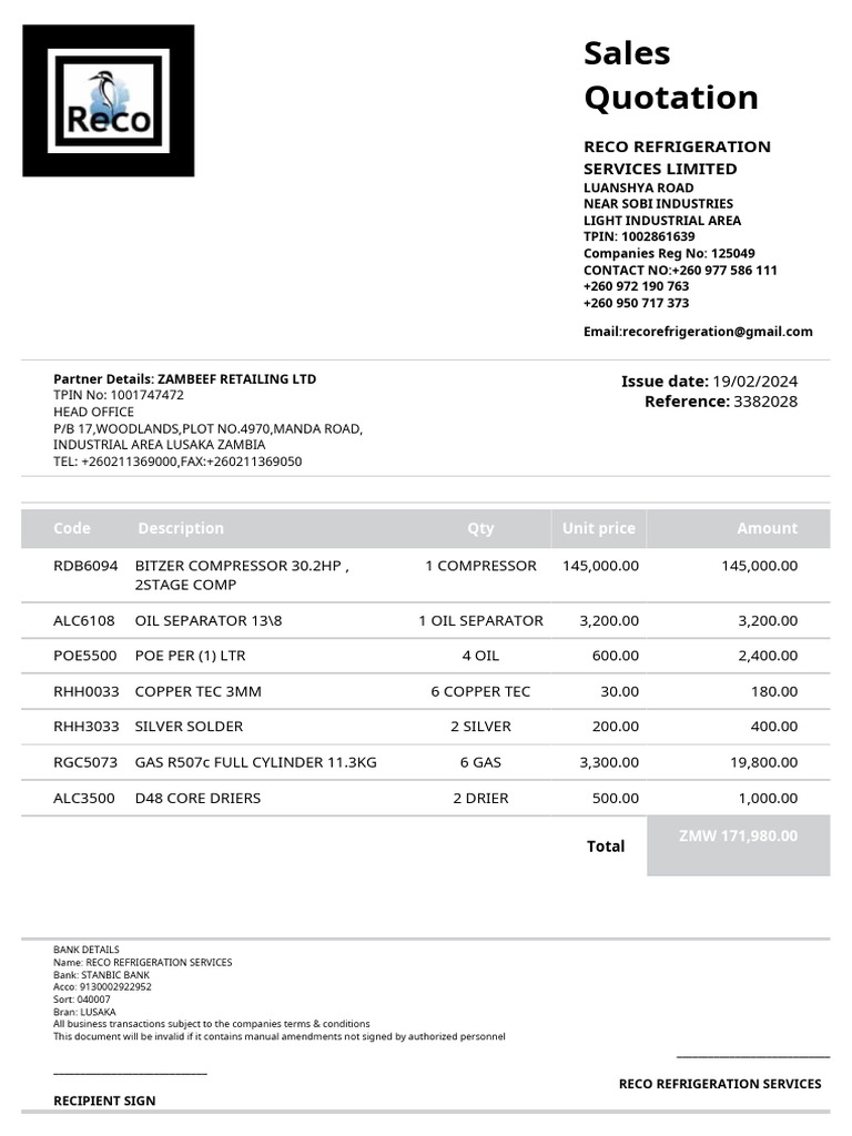 Zambeef Quotation and Pricing Details | PDF | Gas Technologies | Gases