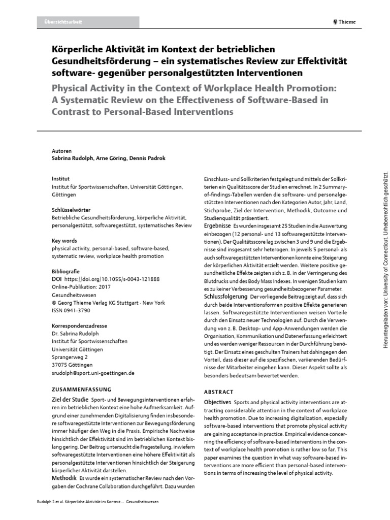 Physical Activity in The Context of Workplace Health Promotion | PDF