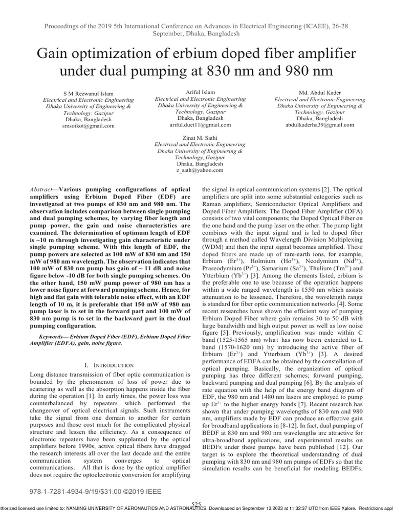 Erbium Doped Fiber Amplifier Configurations Analysis | PDF ...