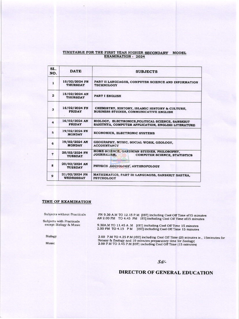 Hsslive Xi Model Exam Time Table Feb 2024 PDF