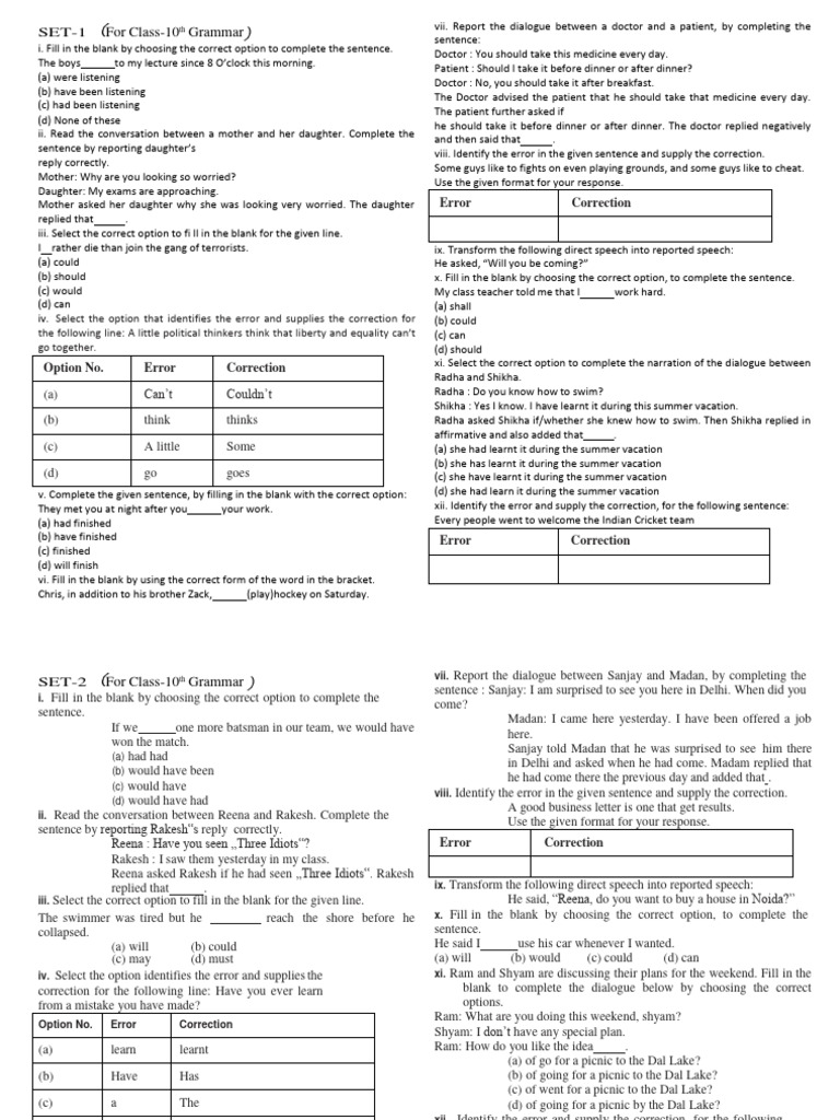 Last Minte Grammar Revision Exercise Works PDF