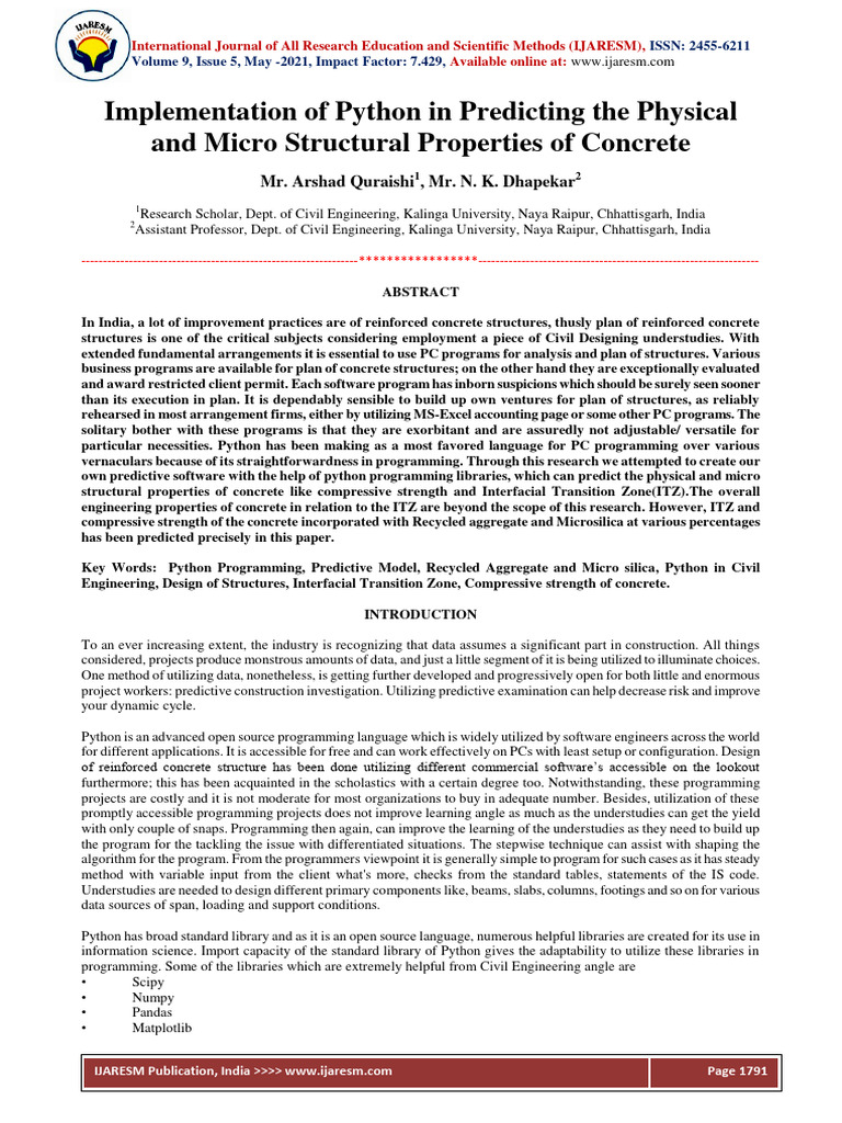 Implementation of Python in Predicting The Physical | PDF | Concrete ...