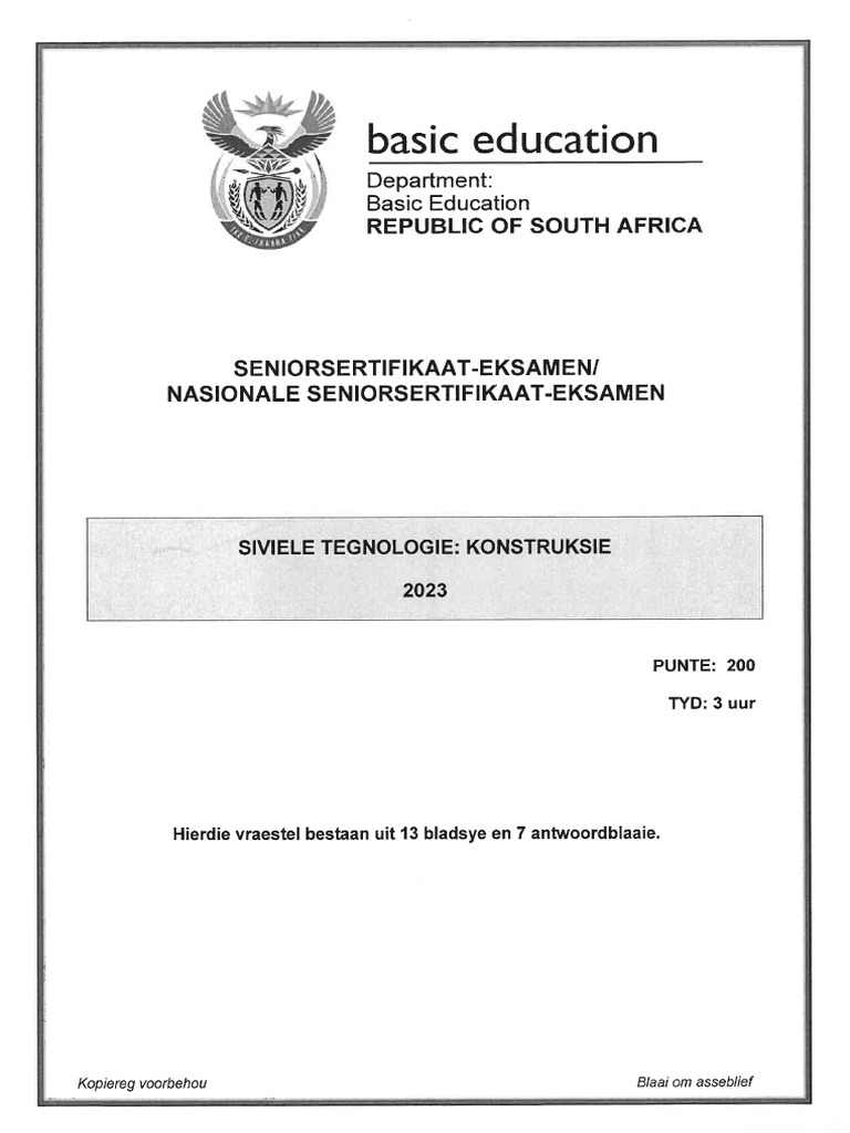Civil Technology Nov 2023 (Construction) Afr | PDF