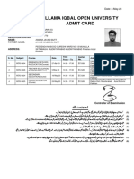 Allama Iqbal Open University Admit Card: Semester: Programme: Student Id/ Registeration No: Name: Father Name