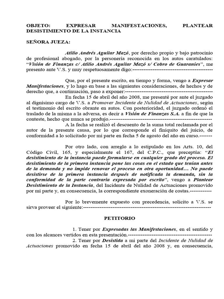 Desistimiento de Instancia en Juicio Civil | PDF | Justicia | Crimen y ...