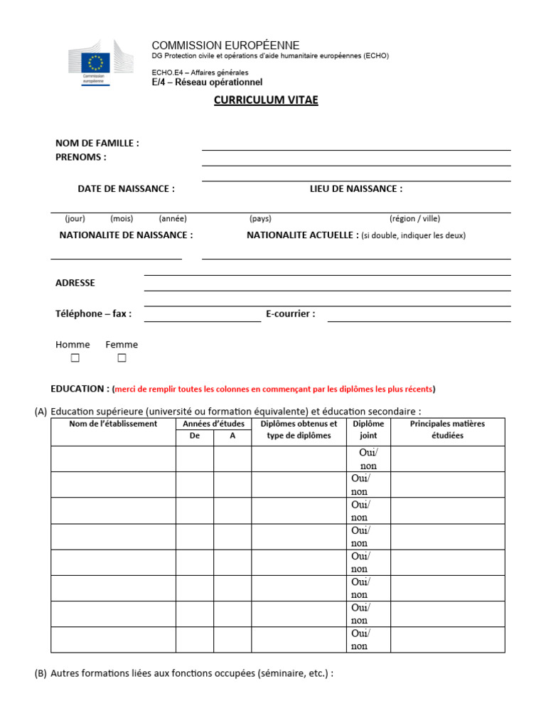 Modèle de CV au format Excel | PDF | Microsoft Excel