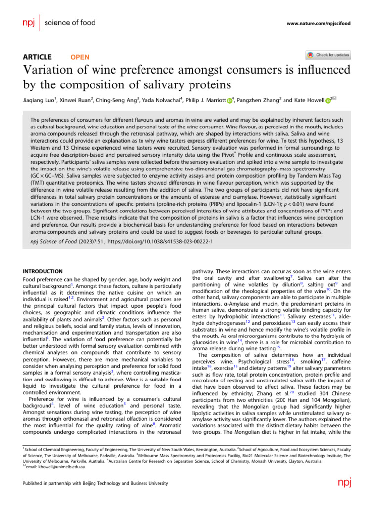 Luo Et Al. - 2023 - Variation of Wine Preference Amongst Consumers Is ...