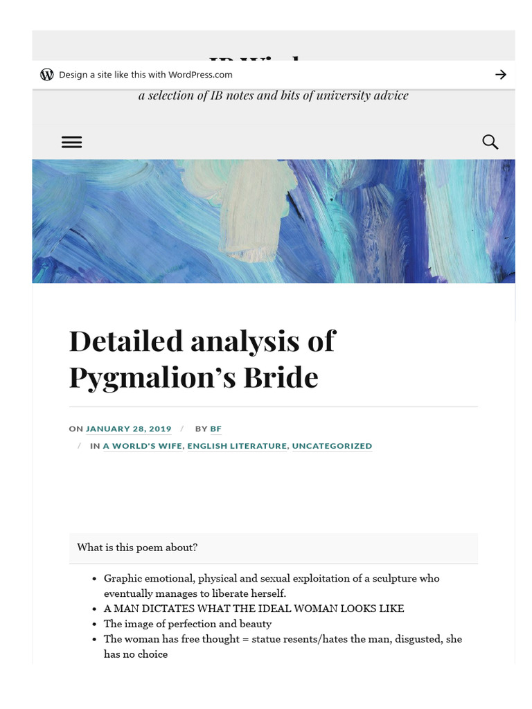 Ibwisdom Wordpress Com 2019-01-28 Detailed Analysis of Pygmalions Bride ...