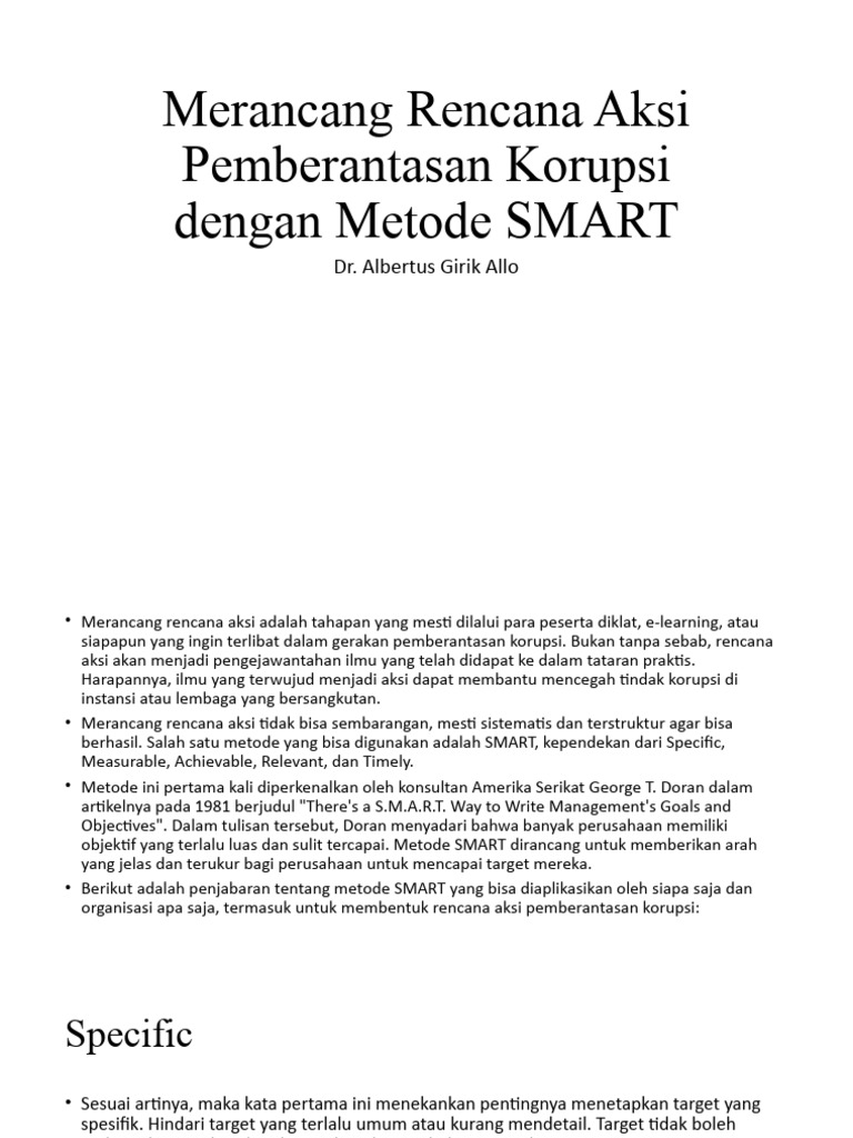 Rencana Aksi Pemberantasan Korupsi SMART | PDF | Karier & Perkembangan ...