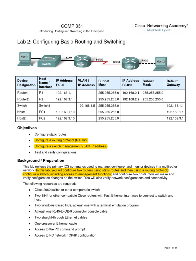 Lab 2 Configuring Basic Routing and Switching PDF | PDF | Router ...