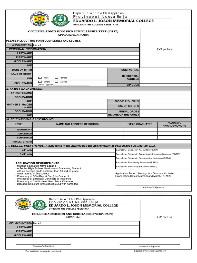 College Admission Application Form | PDF | College | University And ...