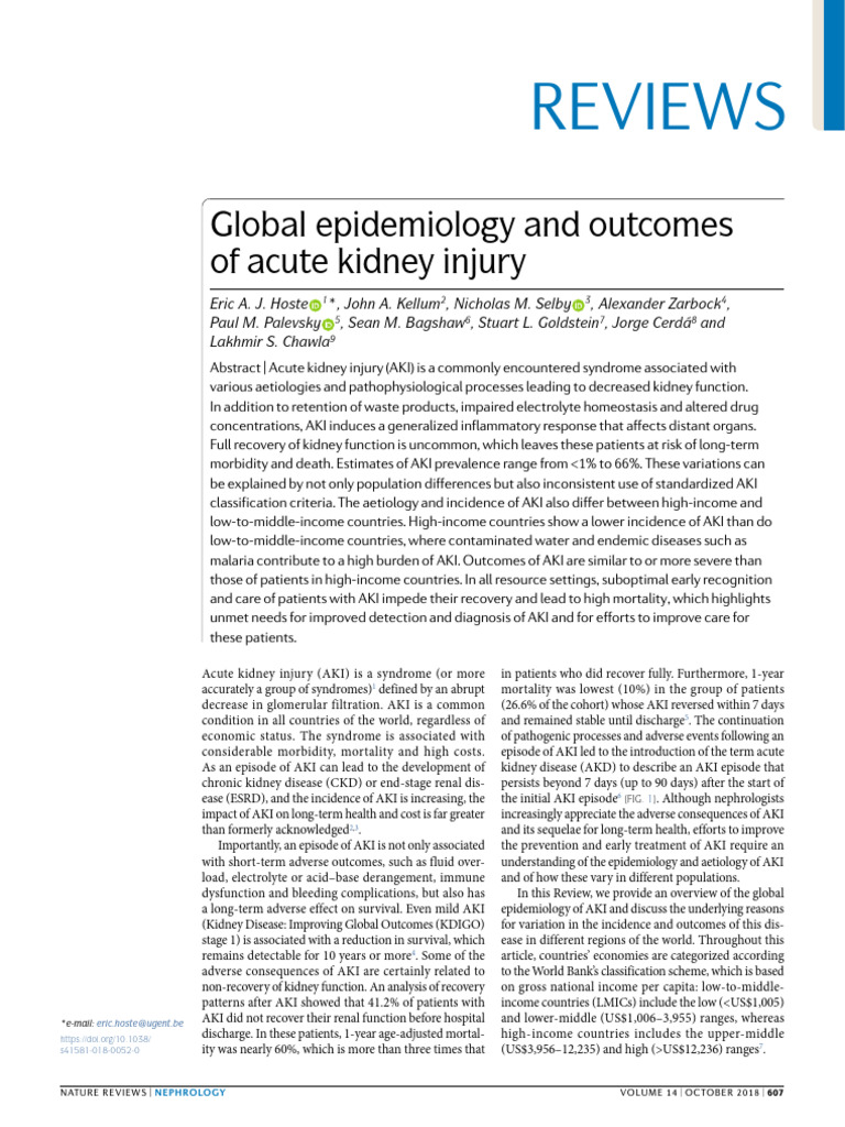 Global Epidemiology and Outcomes of Acute Kidney Injury | PDF | Chronic ...