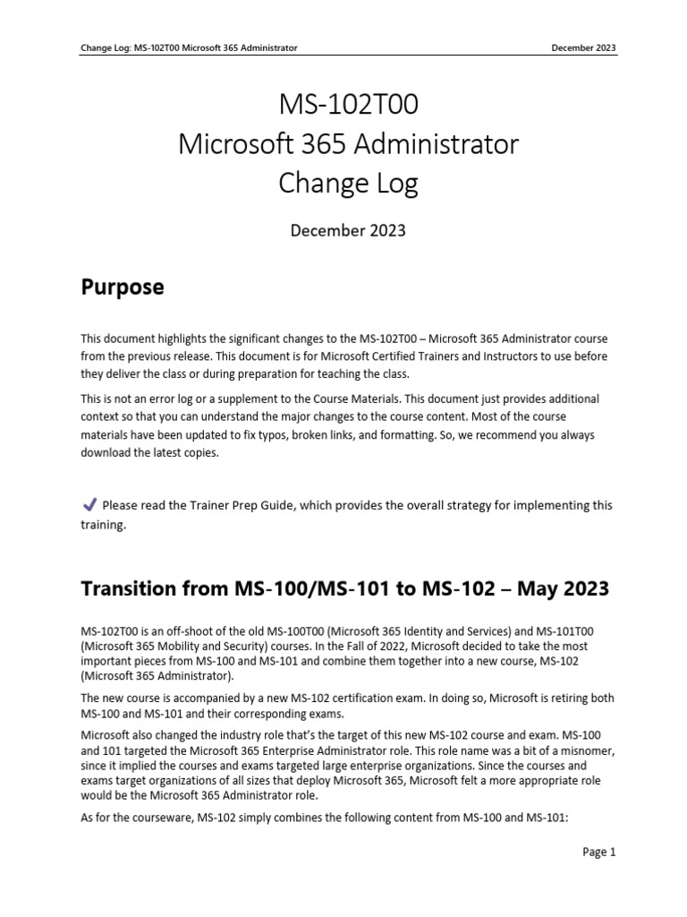 MS-102T00 Change Log - Dec 2023 | PDF | Microsoft Azure | Windows 10