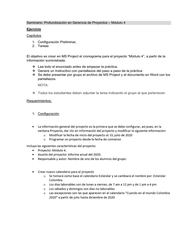 Ejercicio Project MS | PDF | Calendario