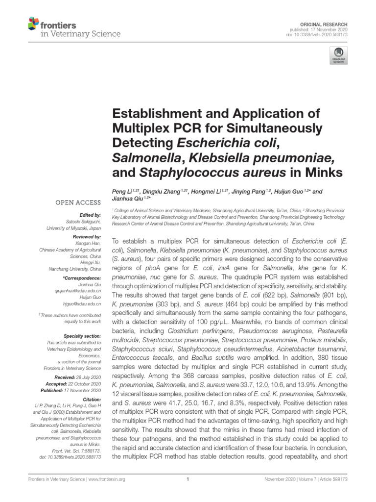 Multiplex PCR for Mink Pathogen Detection | PDF | Polymerase Chain ...