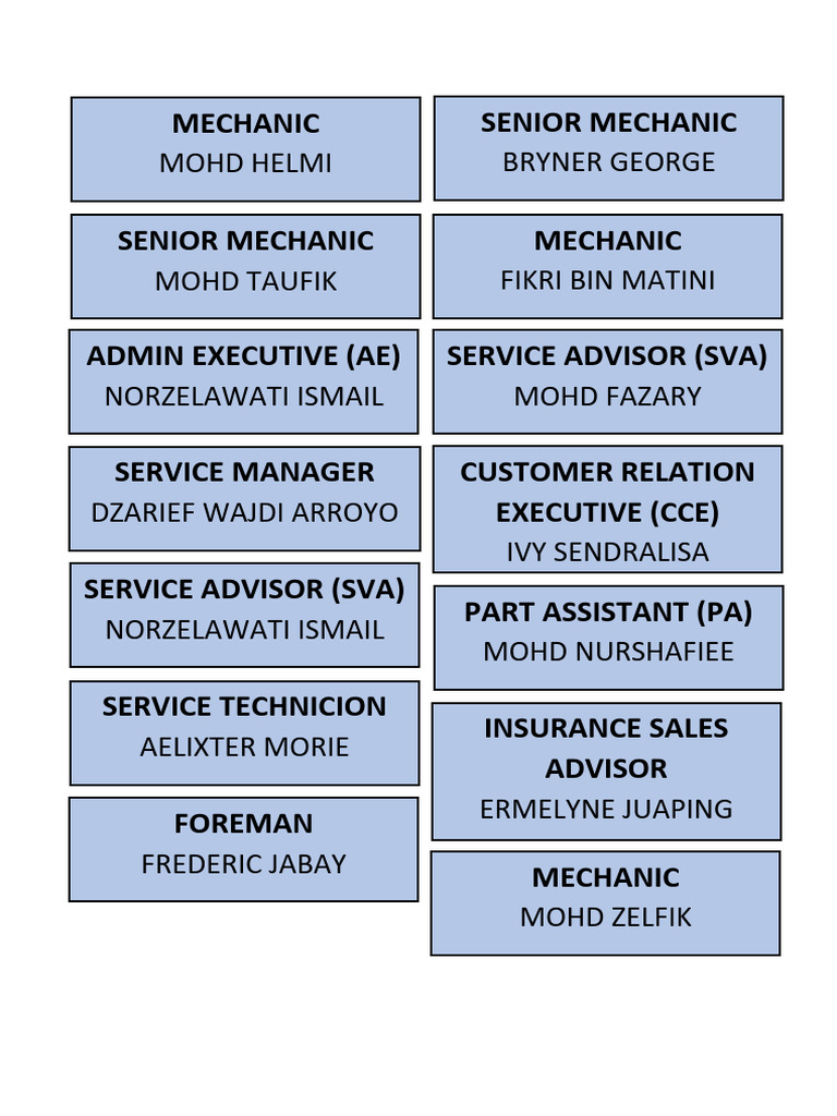 Automotive Service Team Roles | PDF