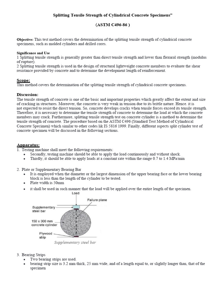 Splitting Tensile Strength Of Cylindrical Concrete Specimens Detailed