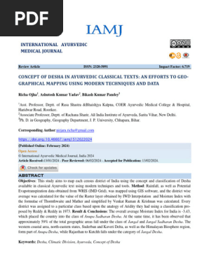 CONCEPT OF DESHA IN AYURVEDIC CLASSICAL TEXTS: AN EFFORTS TO GEOGRAPHICAL MAPPING USING MODERN TECHNIQUES AND DATA  