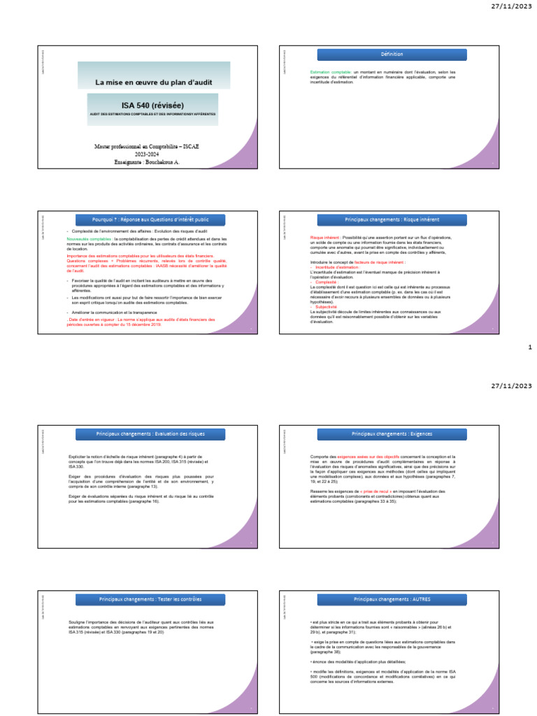 Audit des Estimations Comptables selon ISA 540 | PDF | Audit | Risque