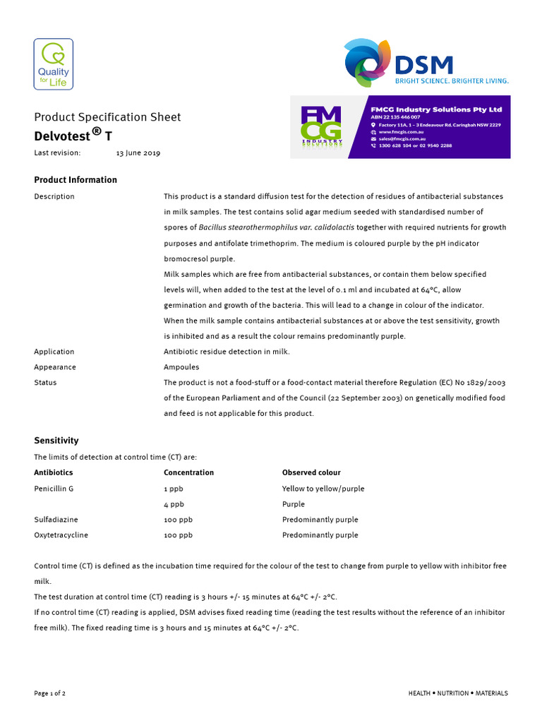 Delvotest T - Specification Sheet - EN | PDF | Packaging And Labeling ...