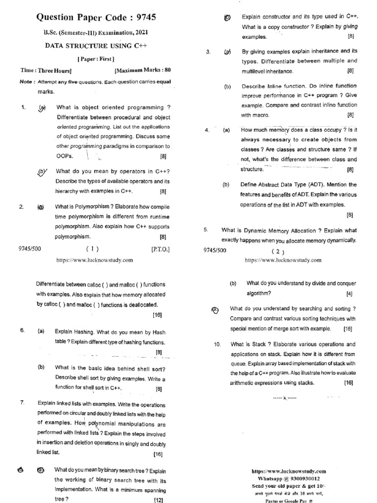 BSC 3 Sem Data Structure Using CPP 9745 2021 | PDF