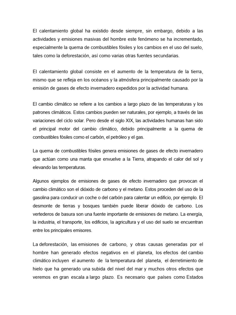 Causas y Consecuencias del Calentamiento Global | PDF | Gases de efecto ...