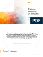 Culture, Behavior and Health