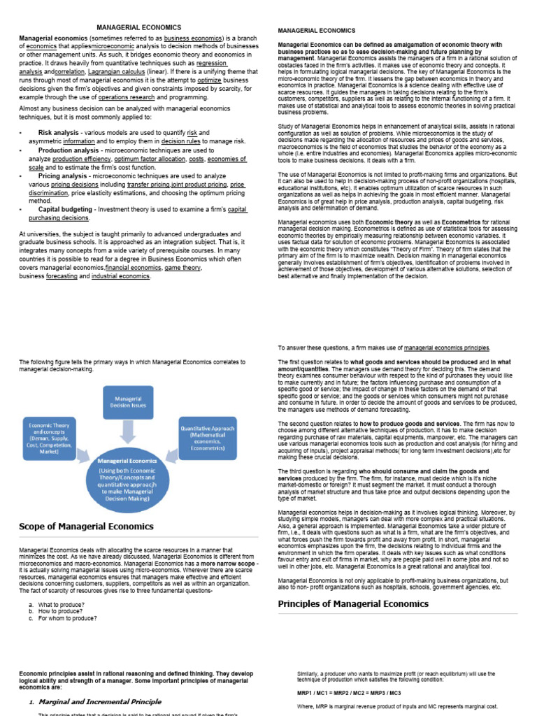 48019784-MANAGERIAL-ECONOMICS - Lecture Notes | PDF | Economics | Demand