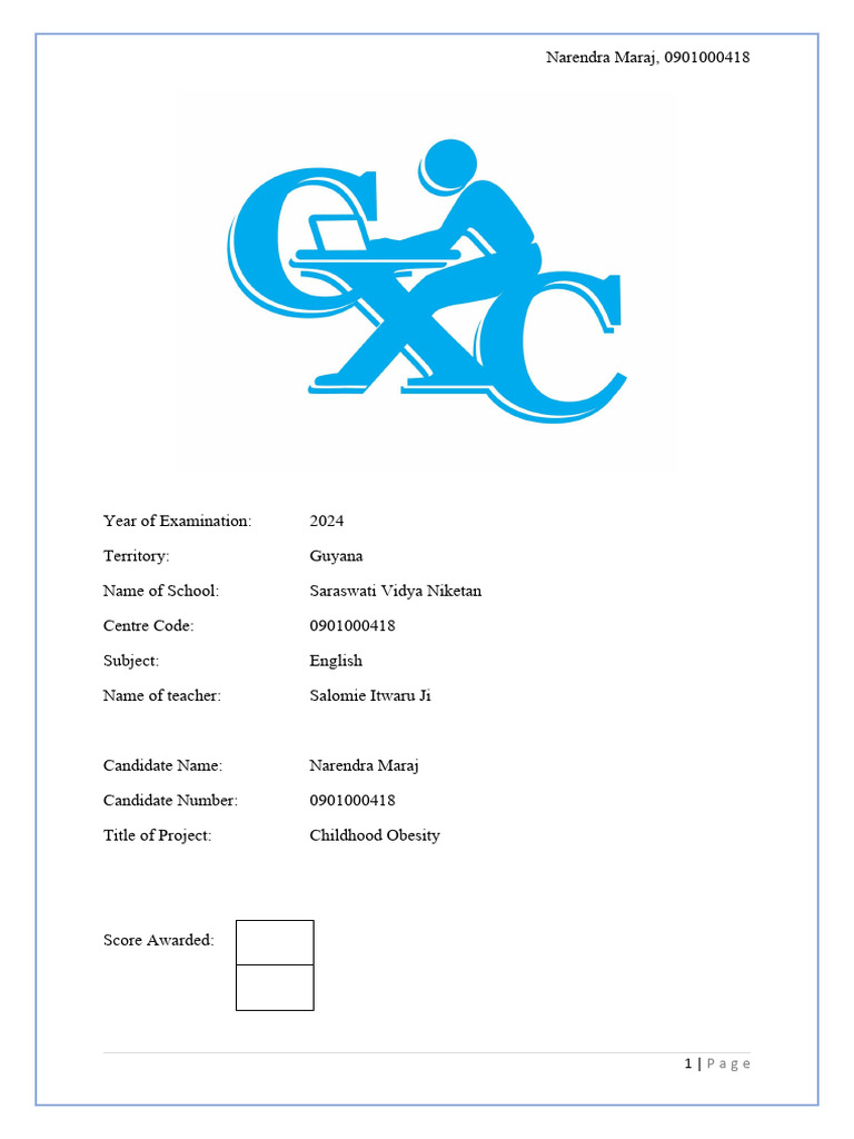 English SBA 2024 PDF Obesity Childhood Obesity