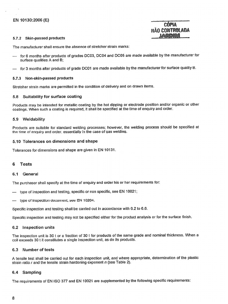 DIN EN 10130 - 02-2007 PT 2 | PDF