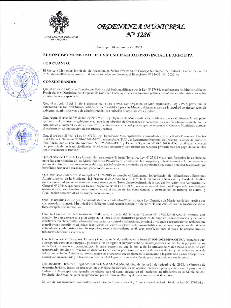 Ord. 2022 - 1286 | PDF | Multa (pena) | Ciencias Políticas
