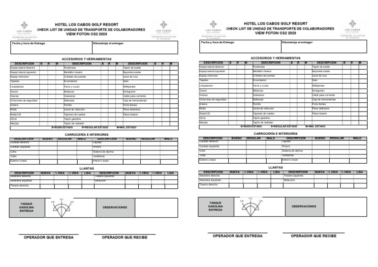 Check List Ruta 2024 | PDF | Tecnología de vehículos | Estilos de ...